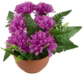 Dušičková dekorácia Fialové chryzantémy v kvetináči, 23 x 22 cm