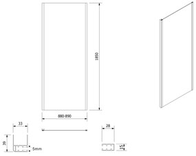 Aqualine Aqualine, AMADEO obdĺžniková sprchová zástena 1100x900mm L/P varianta, sklo Brick, BTS110BTP90