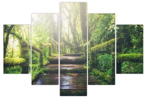 Obraz - drevené schody v lese (150x105 cm)