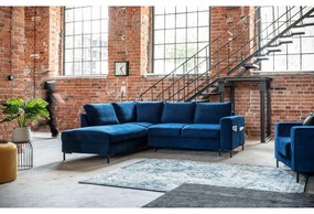 Tmavomodrá zamatová rozkladacia rohová pohovka (ľavý roh) Lofty Lilly – Miuform