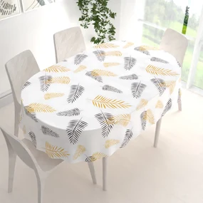 Biante Bavlnený oválny obrus Sandra SA-219 Zlaté a čierne palmové listy na bielom 140x220 cm