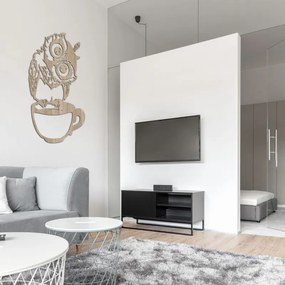 Drevený roztomilý obraz na stenu sova v šálke - sova | SENTOP HDF0438