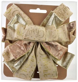 Vánoční dekorativní mašle Santa Lila 32x130 cm béžovo-zlatá s nápisem Merry Christmas