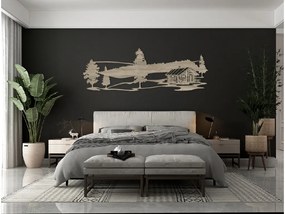drevko Ľudový drevený obraz Chata v lese Rozmer obrazu: 15 x 44,5 cm, Farba dekorácie: Čierna