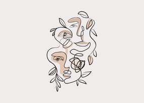 Sklenený obraz - Line art tváre (70x50 cm)