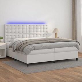 Boxspring posteľ s matracom a LED biela 200x200 cm umelá koža 3135964