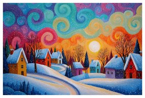 Vianočný obraz zimné čaro dedinky