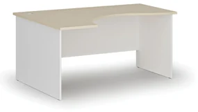 Ergonomický kancelársky pracovný stôl PRIMO WHITE, 1600 x 1200 mm, ľavý, biela/breza