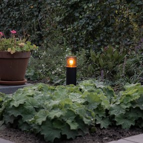 Stojaca vonkajšia lampa čierna s dymovým tienidlom 30 cm IP44 - Odense