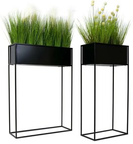 KOVOVÝ KVETINÁČ SO STOJANOM RECT 90X24X64 CM ČIERNA