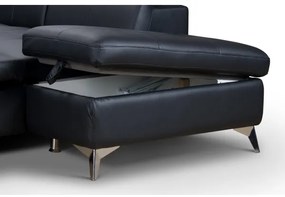 Kožená rohová sedacia súprava SALERNO II pravá čierna, rozkladacia