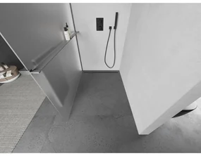 Mexen Kioto+, sprchová zástena Walk-In s poličkou a vešiakom 130 x 200 cm, 8mm sklo námraza, grafitový profil, 800-130-121-95-30