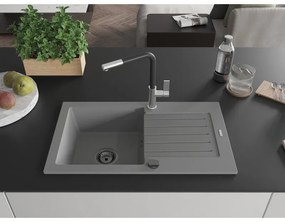 Mexen Pablo, 1-komorový granitový drez 752x436x161 mm a drezová batéria Flora, šedá, 6510-71-670401-07-B
