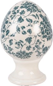 Keramické vajíčko na podstavci so zelenými kvetmi Tien French S - Ø 9*14 cm