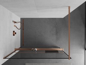 Mexen Kioto+, sprchová zástena Walk-In s poličkou a vešiakom 80 x 200 cm, 8mm číre sklo čierny vzor, medený matný profil, 800-080-121-65-70