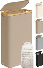 Kôš na prádlo s viečkom, úzky úložný kôš na prádlo, 65 L, 42 x 22,5 x 70,5 cm, Tehlovo hnedá