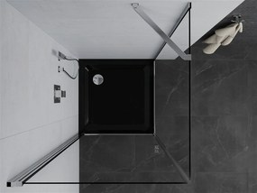 Mexen Pretoria, sprchovací kút 90 (dvere) x 90 (stena) cm, 6mm číre sklo, chrómový profil + čierna sprchová vanička, 852-090-090-01-00-4070