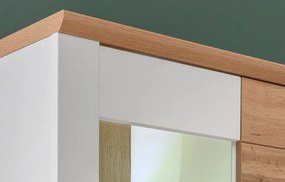 Široká vitrína s osvetlením Matera,starý dub/biela