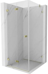 Mexen Lunar-F, skladací sprchový kút ľavý 90 x 90 cm, 8mm číre sklo, zlatý profil, 836-090-090-50-00-L