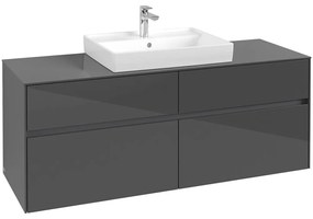 VILLEROY &amp; BOCH Collaro závesná skrinka pod umývadlo na dosku (umývadlo v strede), 4 zásuvky, 1400 x 500 x 548 mm, Glossy Grey, C08400FP