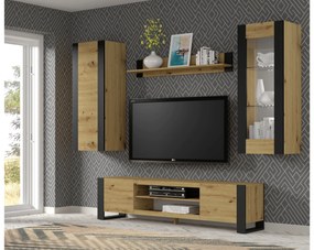 Závesná vitrína Montana (dub artisan + matná čierna). Akcia -20%. Vlastná spoľahlivá doprava až k Vám domov. 1085841