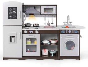 Detská kuchynka drevená rohová kuchynka na hranie so svetlom a zvukom vrátane 7 doplnkov tmavohnedá 121 x 29 x 83 cm