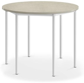 Stôl SONITUS, kruh, Ø1200x900 mm, linoleum - svetlošedá, biela