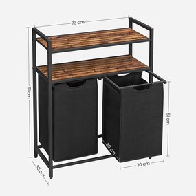 Kôš na bielizeň, s 2 vyťahovacími a odnímateľnými vakmi 2x46 L, rustikálne hnedý a čierny