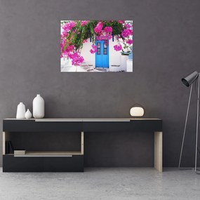Sklenený obraz - Tradičný grécky dom (70x50 cm)