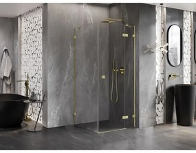 Mexen Lunar, výklopný sprchový kút pravý 90 x 90 cm, 8mm číre sklo, zlatý kartáčovaný - 834-090-090-55-00-P