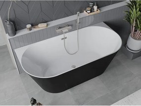 Mexen Oval Slim, voľne stojaca vaňa ku stene, 170 x 80 cm, biela-čierna, oceľový prepad, 52661708075-97