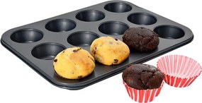 Kovová forma na 12 muffinov s papierovými košíčkami 72 ks