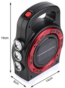 VERK Prenosné dobíjacie solárne LED svietidlo HB-6678C s funkciou powerbanky - červená