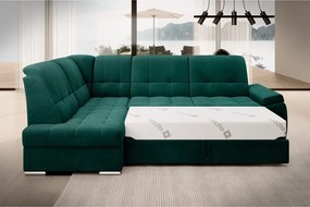 Zelená zamatová rozkladacia/s úložným priestorom rohová pohovka (ľavý roh/do L) Sado – ELTAP