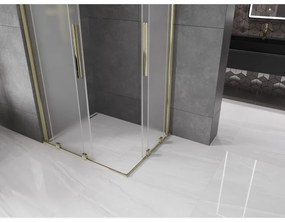Mexen Velar Duo, sprchový kút s posuvnými dverami 100 x 90 cm, 8mm sklo námraza, zlatá lesklá, 871-100-090-32-50