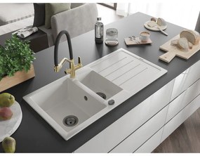 Mexen Andres, granitový drez 1000x500x200 mm, 1,5-komorový a drezová batéria Duo, biela, 6515-20-671701-57-B
