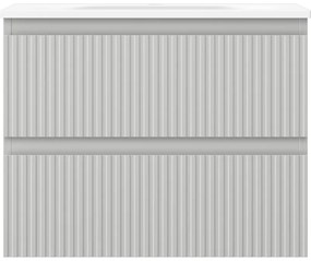 Mexen Rivel, kúpeľňová skrinka 60 cm s umývadlom Vela, 2 zásuvky, drážkovaná, sivá matná/biela, 91A20-06047-2-BFF62-W23M01