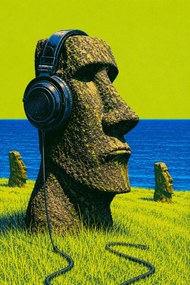 Moai vibes - Metalický obraz 70x50cm