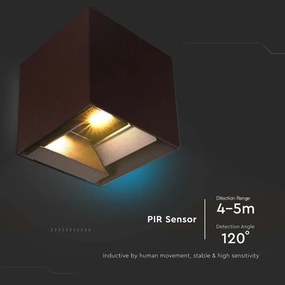 LED solárne nástenné svietidlo senzor LED/9W/3,7V 3000-5000K IP65 hnedá