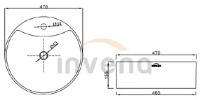 Invena Granada, okrúhle umývadlo na dosku 470x470x155 mm, biela, INV-CE-45-001-W