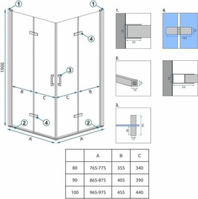 Obdĺžnikový sprchovací kút REA MOLIER DOUBLE 80x100 cm, chróm/transparent - bez vaničky