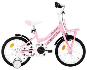 Detský bicykel s predným nosičom 16 palcový biely a ružový