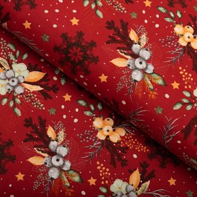Biante Bavlnený behúň na stôl Sandra SA-714 Vianočné cezmíny na červenom 35x180 cm