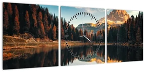 Obraz - Alpy, Taliansko, Dolomity, Lago Antorno (s hodinami) (90x30 cm)