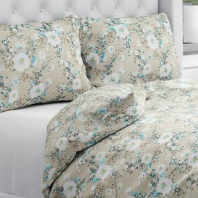Biante Bavlnené posteľné obliečky Sandra SA-552 Modré popínavé kvety na béžovom Predĺžené 140x220 a 70x90 cm