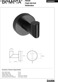 Bemeta Design DARK: Háčik - 104206020