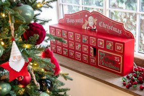Červený drevený adventný kalendár J-line – 80*12*40 cm