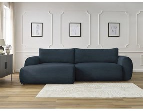 Tmavomodrá menčestrová rozkladacia rohová pohovka (ľavý roh) Lucien – Bobochic Paris