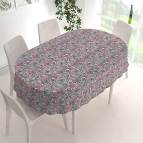 Biante Dekoračný oválny obrus PML-043 Tropické kvety na sivom 100x140 cm