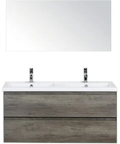 Kúpeľňový nábytkový set Evora 120 cm s keramickým dvojitým umývadlom dub Nebraska a zrkadlom